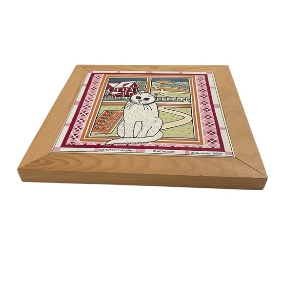 Vintage Sigma the Tastesetter Framed White Cat By Andrea West Wall Tile 1983 7" - Picture 4 of 7